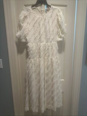 En Saison Cream Textured Fringe Dress